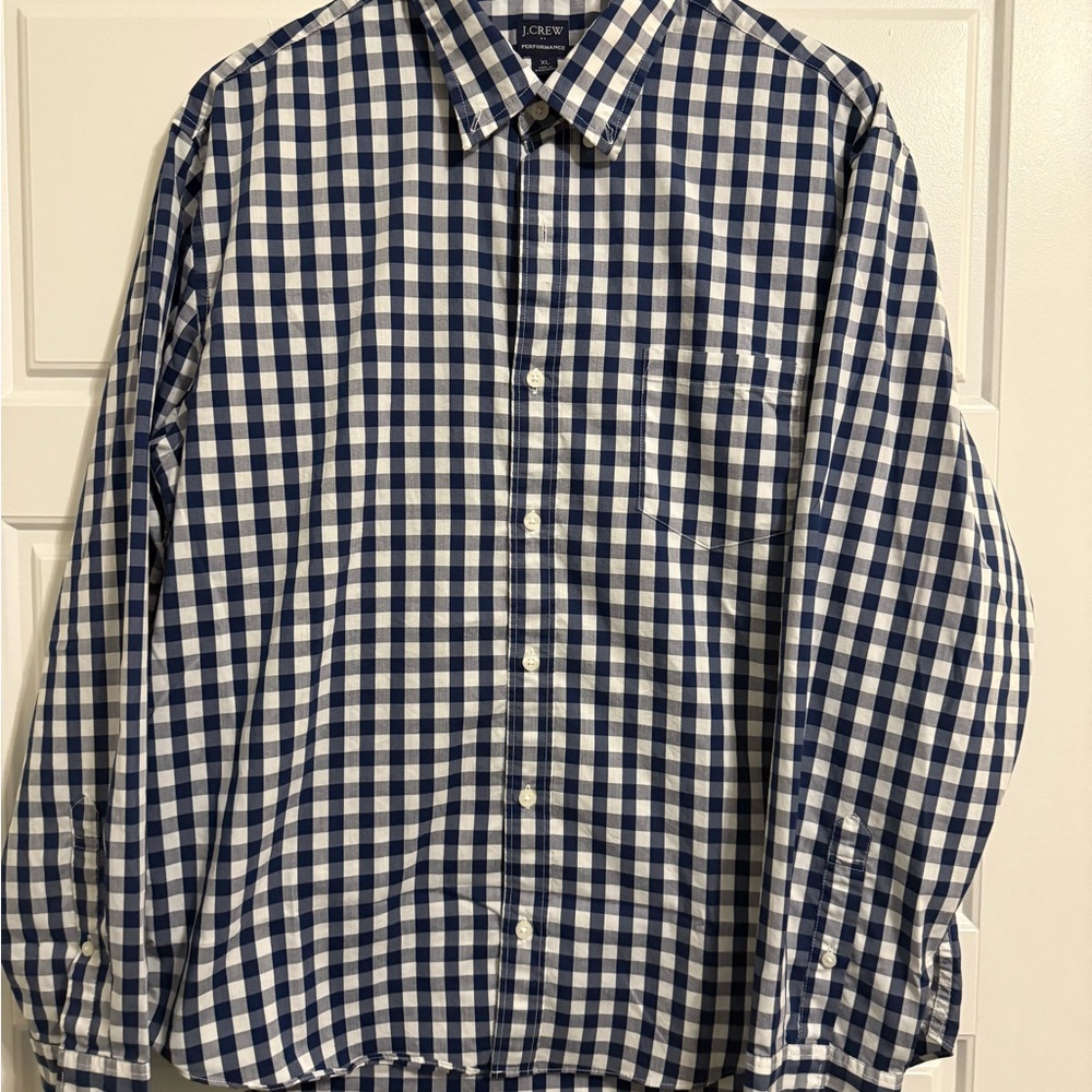 J. Crew Men's Navy and White Plaid Shirt